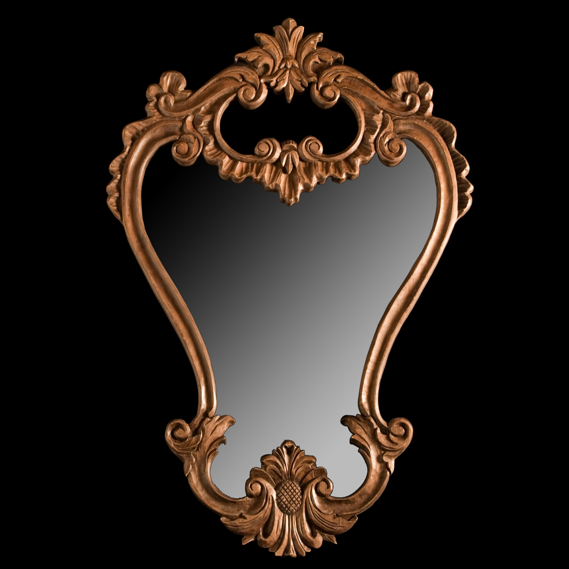 Marco de espejo tallado en madera lenga, 67x46cm - Arte objeto funcional